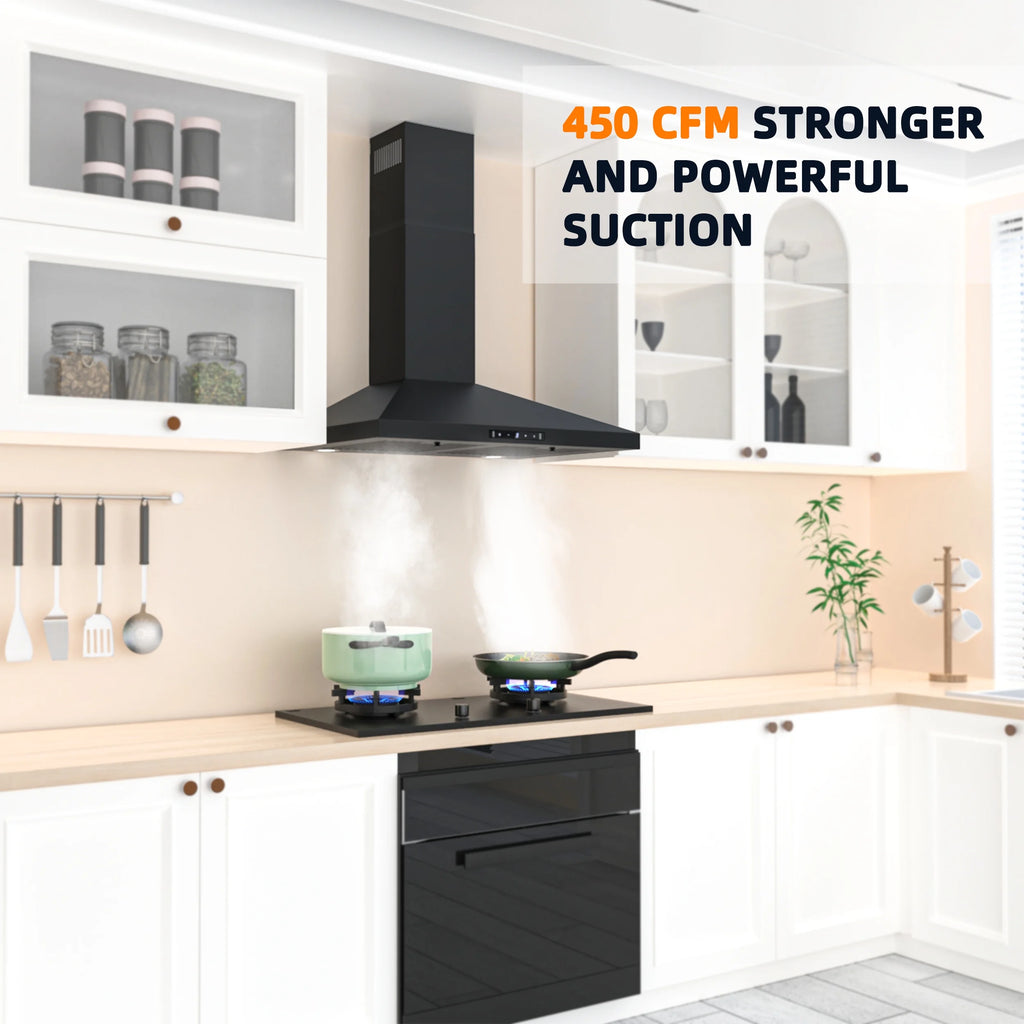 Stainless Steel Wall Mount Range Hood 30 Inch 600 CFM 3 Speed Ducted Ductless Convertible A68383