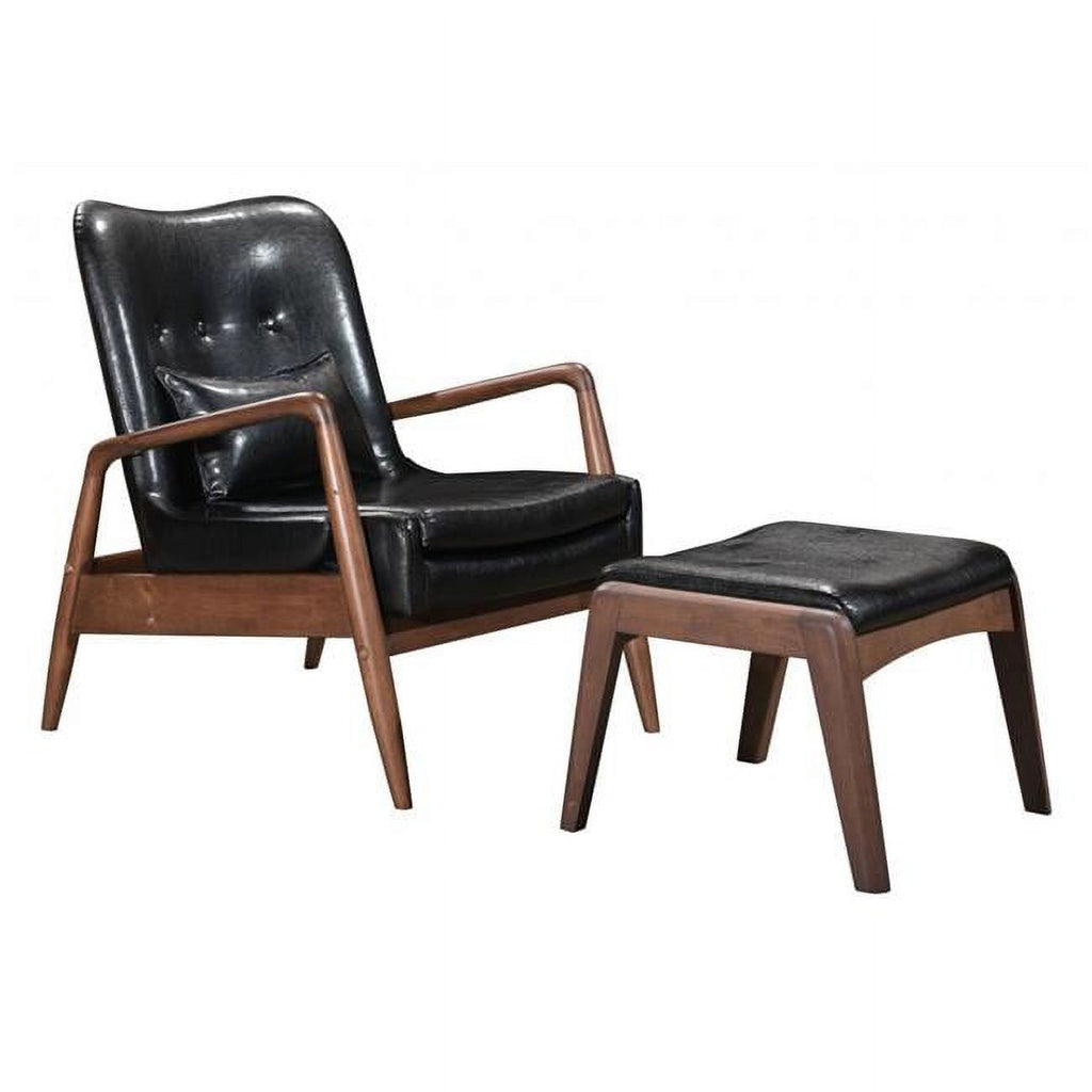 Walnut & Black Faux Leather Chair & Ottoman Set L430206