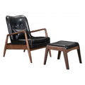 Walnut & Black Faux Leather Chair & Ottoman Set L430206