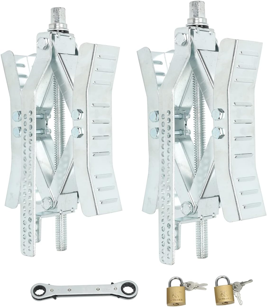 2 Set Wheel Chock Stabilizer Tire Locking Chock with Crank Handle S893082