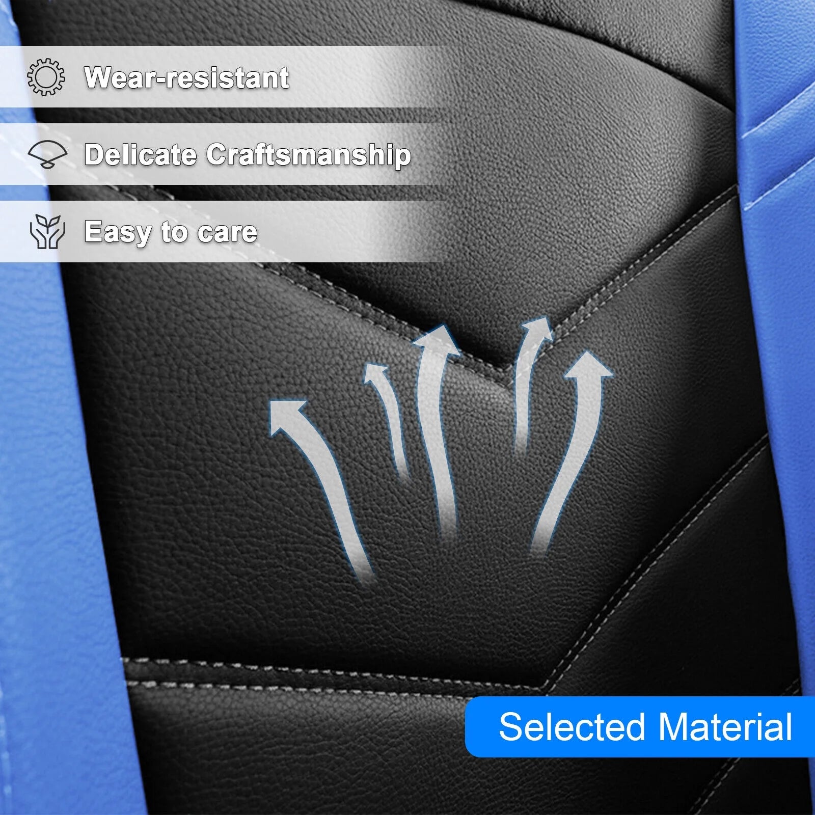Black Blue Waterproof PU Leather 5 Seats Car Seat Covers Full Set R61925