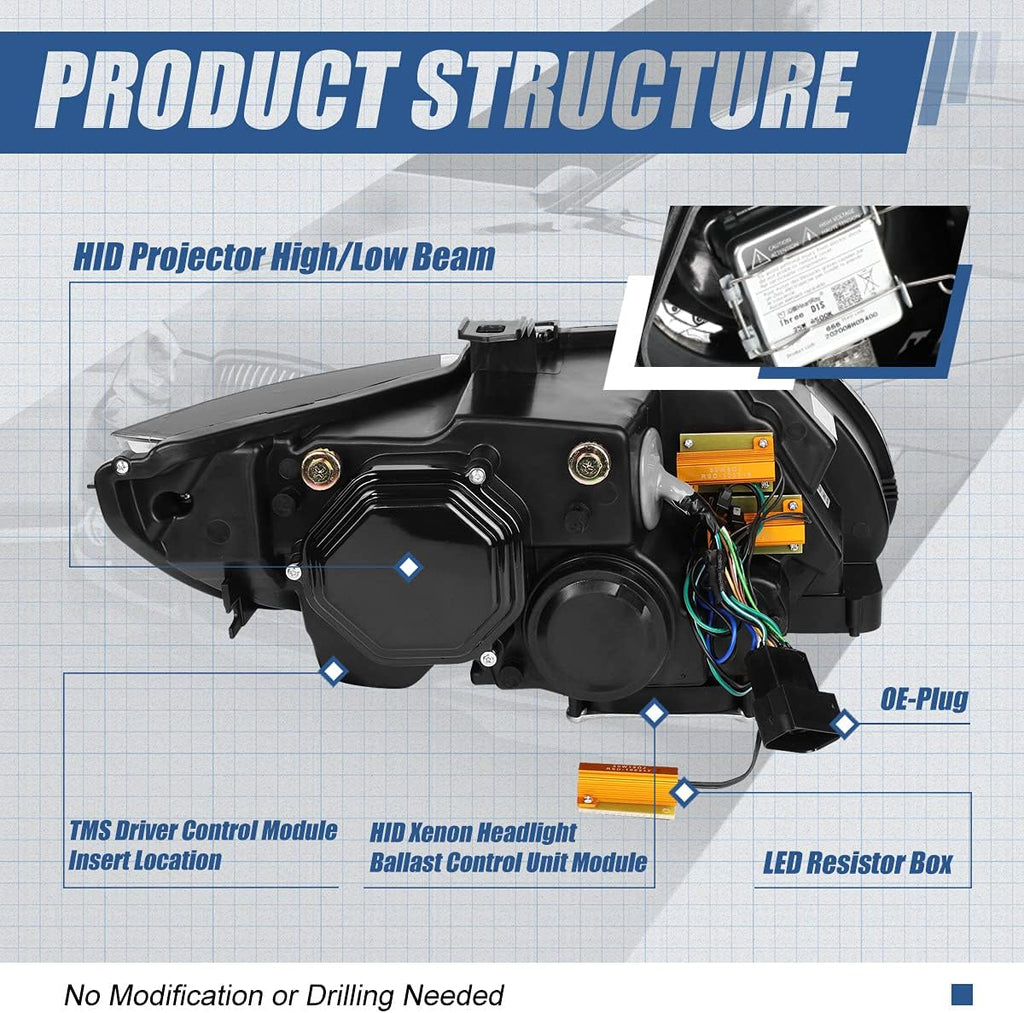 Dual Animated Start-Up Halo Sequential LED Turn Signal Projector HID Headlights, Chrome Housing Q123