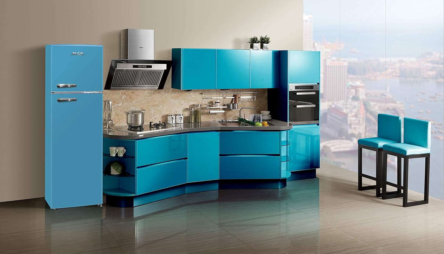 Retro 2 Door Refrigerator with Freezer, 10 cu ft, Blue M458