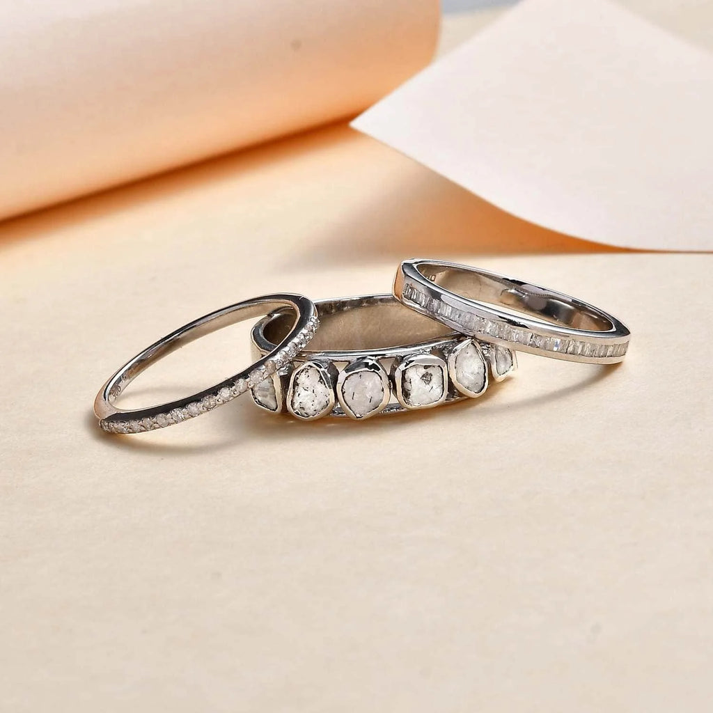0.8 Ct Diamond Ring 925 Silver Platinum Plated Polki Jewelry Size 10 Q5238