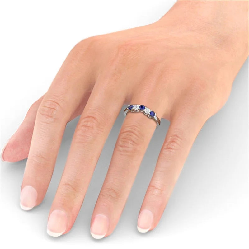 14K White Gold Blue Sapphire Diamond Eternity Band X359545