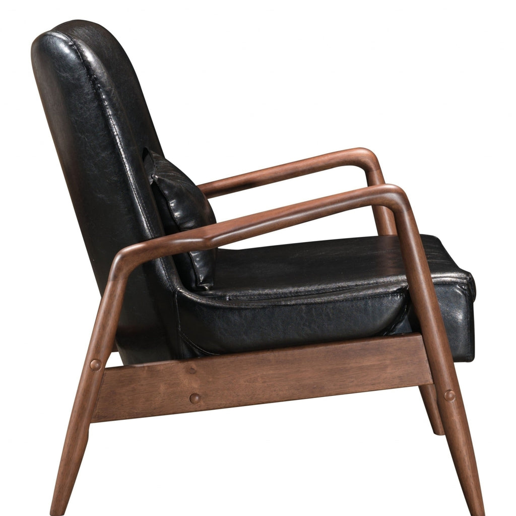 Walnut & Black Faux Leather Chair & Ottoman Set L430206