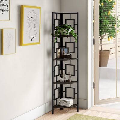 Espresso Metal Corner Bookcase Y111