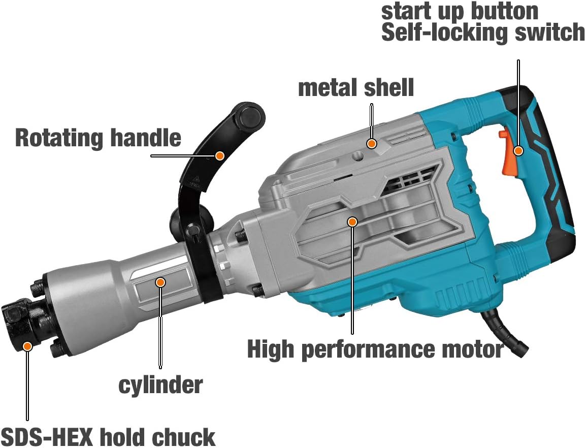 1700W 30-Pound SDS-Hex Jack Hammer with Carrying Case Flat Chisel Bull Point Chisel R95679