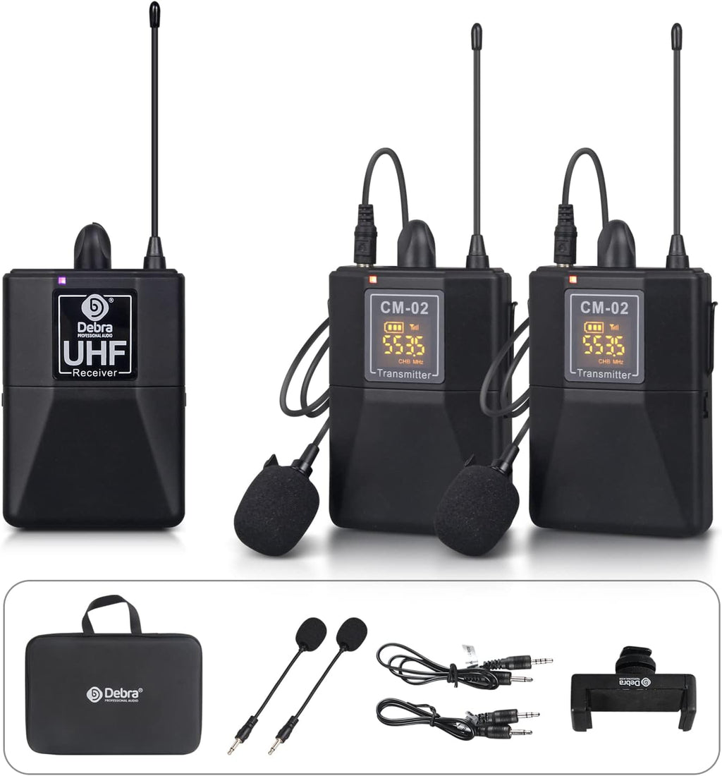 UHF Wireless Lavalier Microphone System with Receiver & Transmitters, Dual Mics, 164 Feet C6997