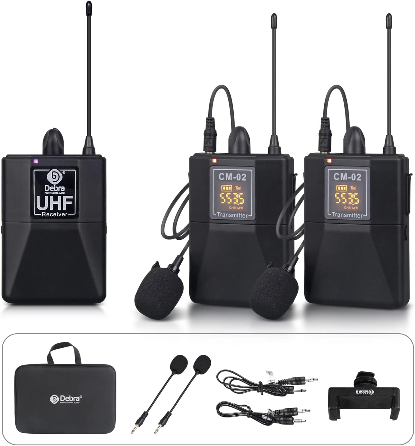 UHF Wireless Lavalier Microphone System with Receiver & Transmitters, Dual Mics, 164 Feet C6997