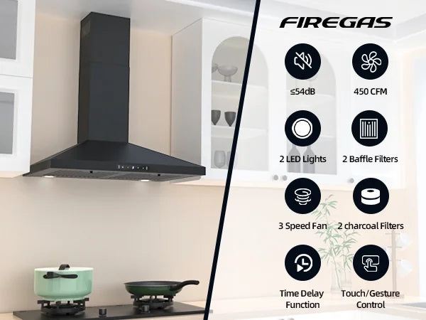 Stainless Steel Wall Mount Range Hood 30 Inch 600 CFM 3 Speed Ducted Ductless Convertible A68383