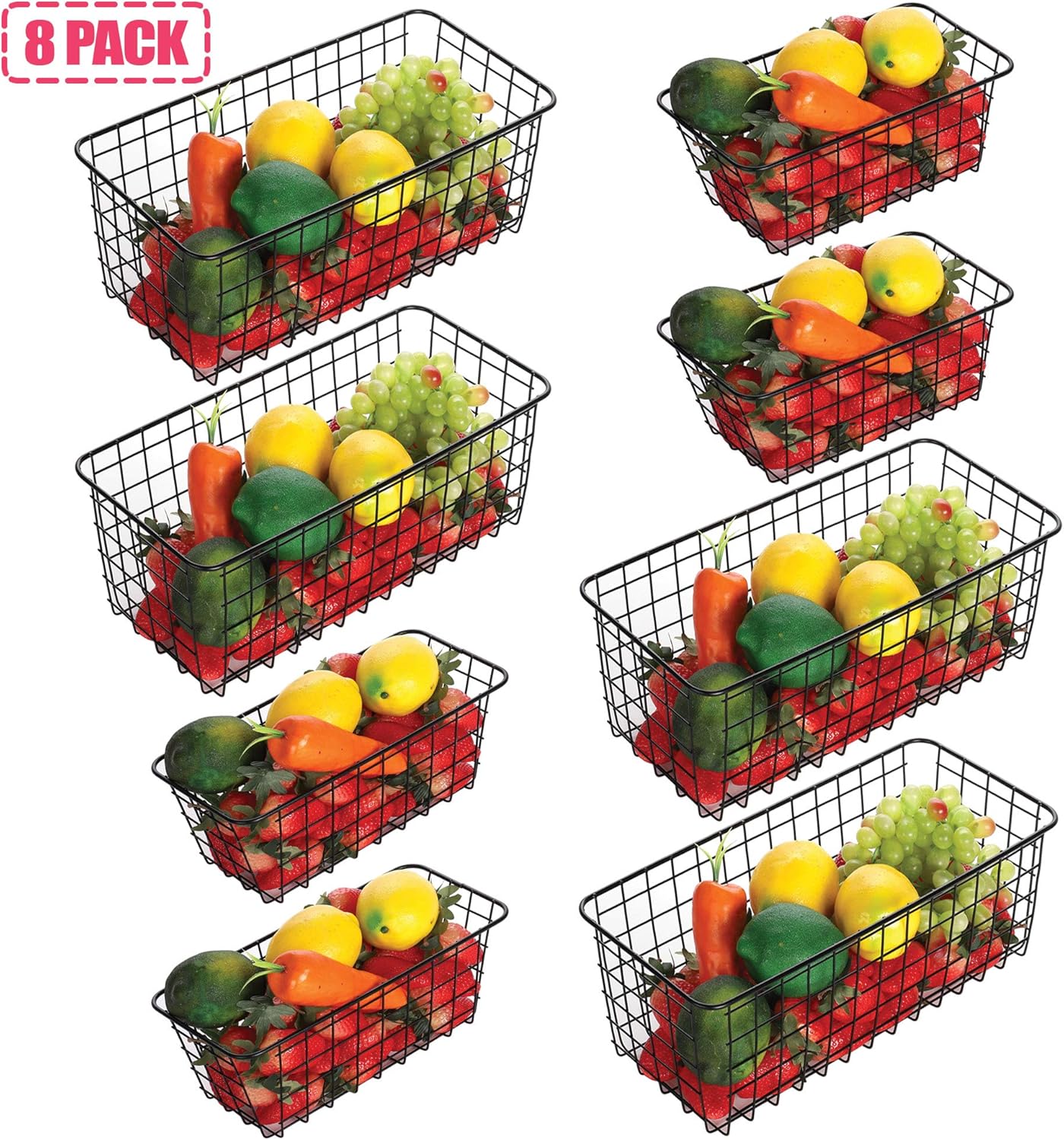 8 Pack Metal Wall-Mounted Storage Baskets, 4 Large 4 Medium C4773