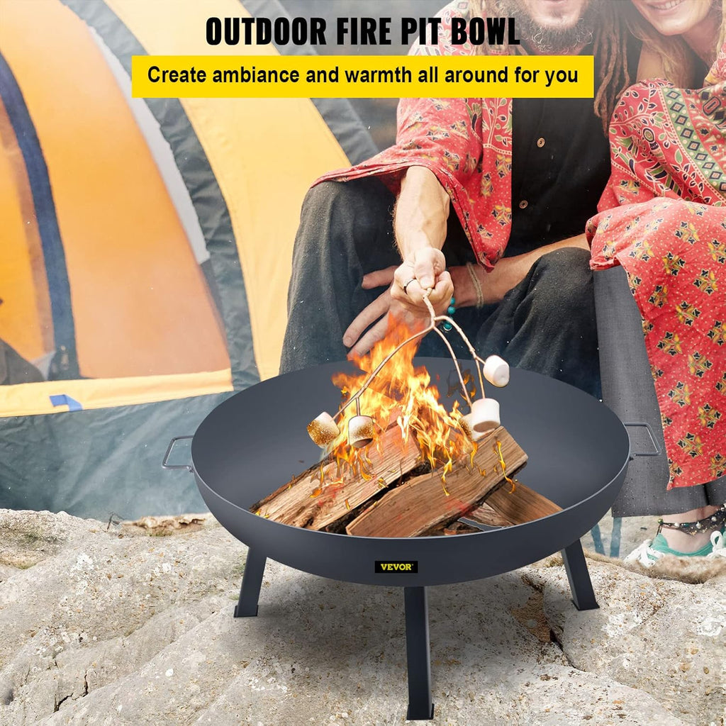 34-Inch Round Carbon Steel Fire Pit Bowl with Drain Hole and Handles B702747