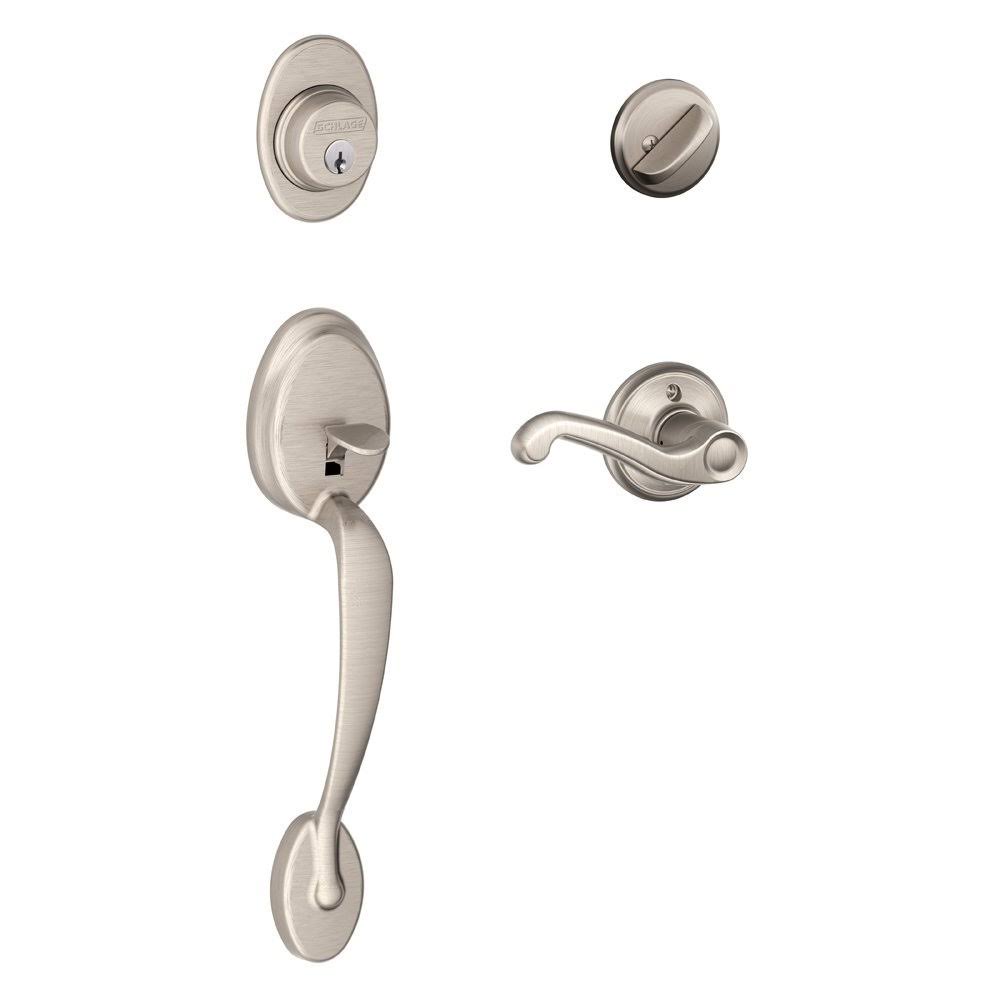 Satin Nickel Single Cylinder Handleset with Flair Lever L255096