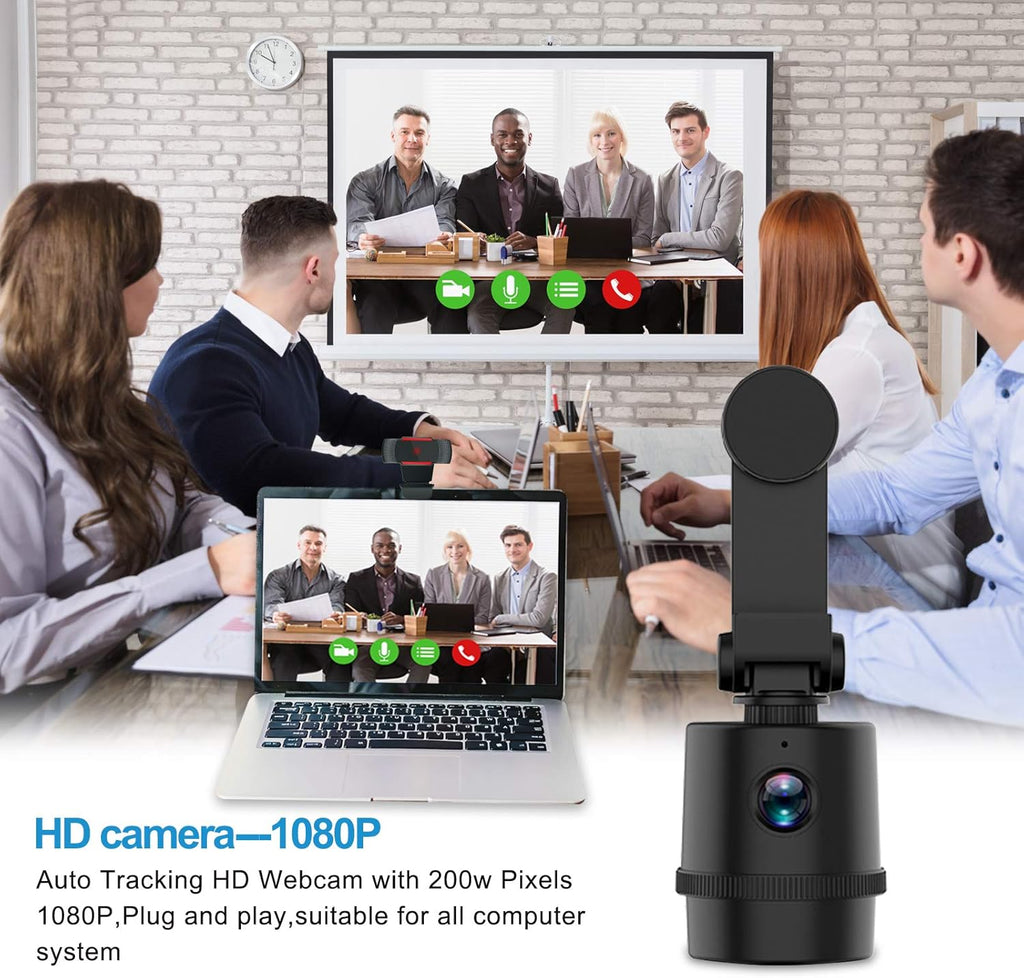 Auto Face Tracking 1080P Webcam with Magnetic Phone Holder and Tripod, PTZ Camera Plug and Play 360° Rotation, Pack of 2 Y658787