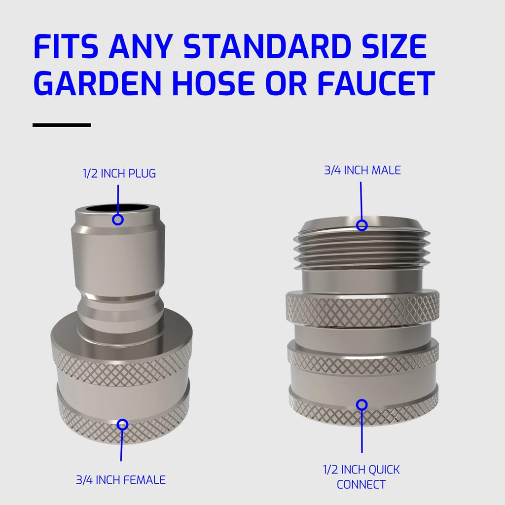 3/4 Inch Stainless Steel Quick Connect Hose Fittings Set (4X4 Plug/Coupler Set) Pack of 2 A496