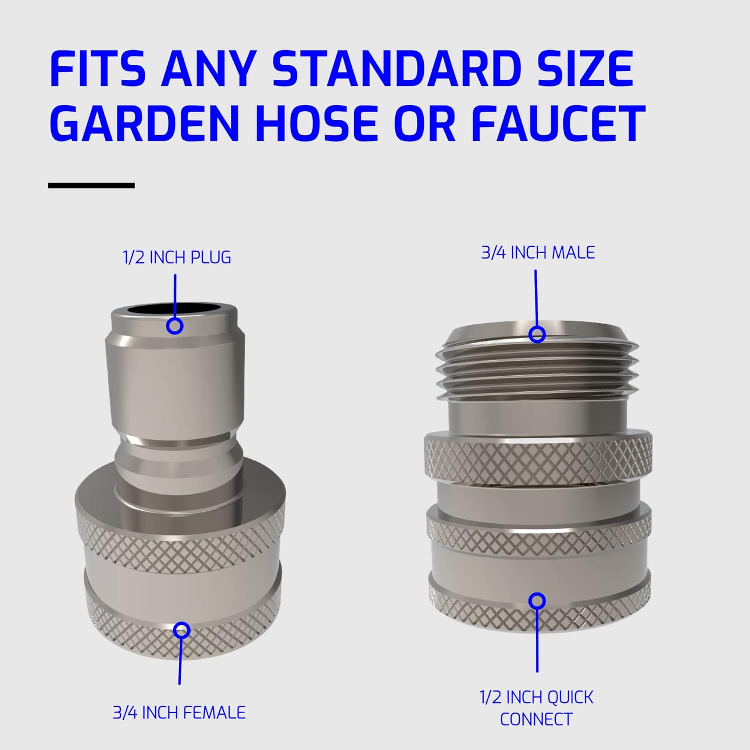 3/4 Inch Stainless Steel Quick Connect Hose Fittings Set (4X4 Plug/Coupler Set) Pack of 2 A496