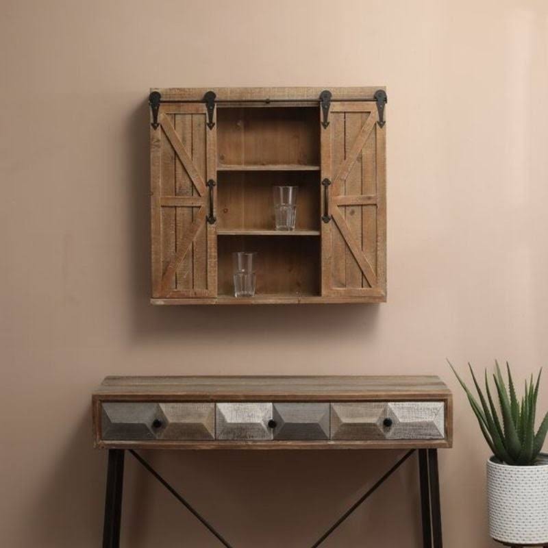Brown Wall Mounted Bathroom Cabinet 2-Doors with Shelves A17916