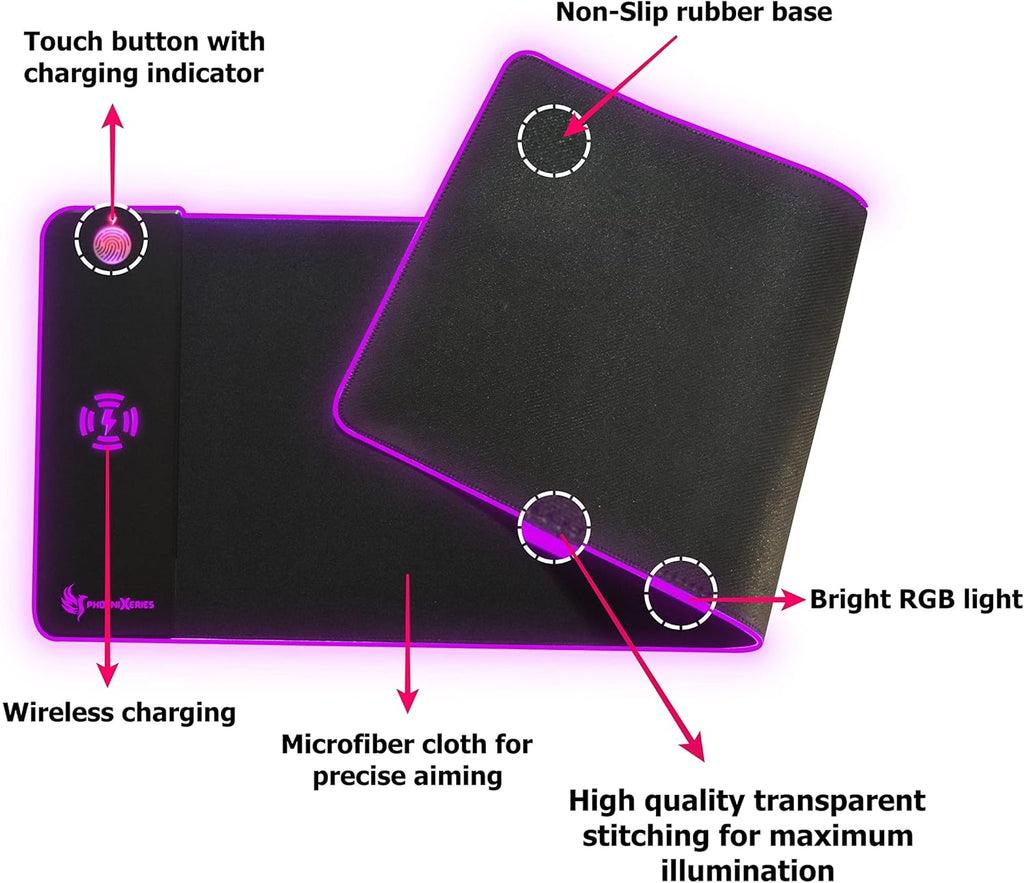 RGB Wireless Charging Mouse Pad 15W, Extra Large 900x300x4mm, Non Slip Rubber Base, Pack of 2 O856064