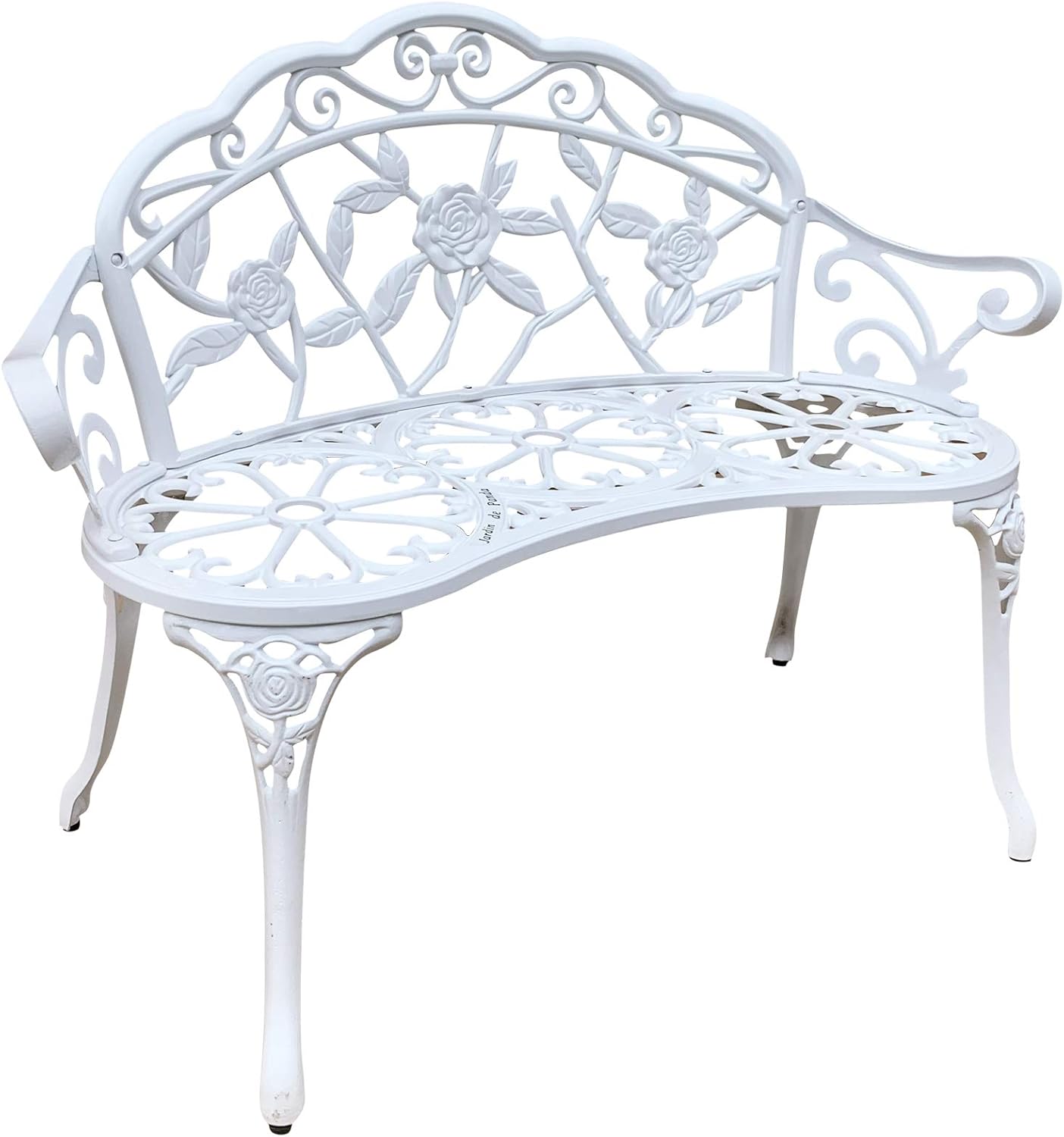 Metal Park Bench with Floral Rose P74458
