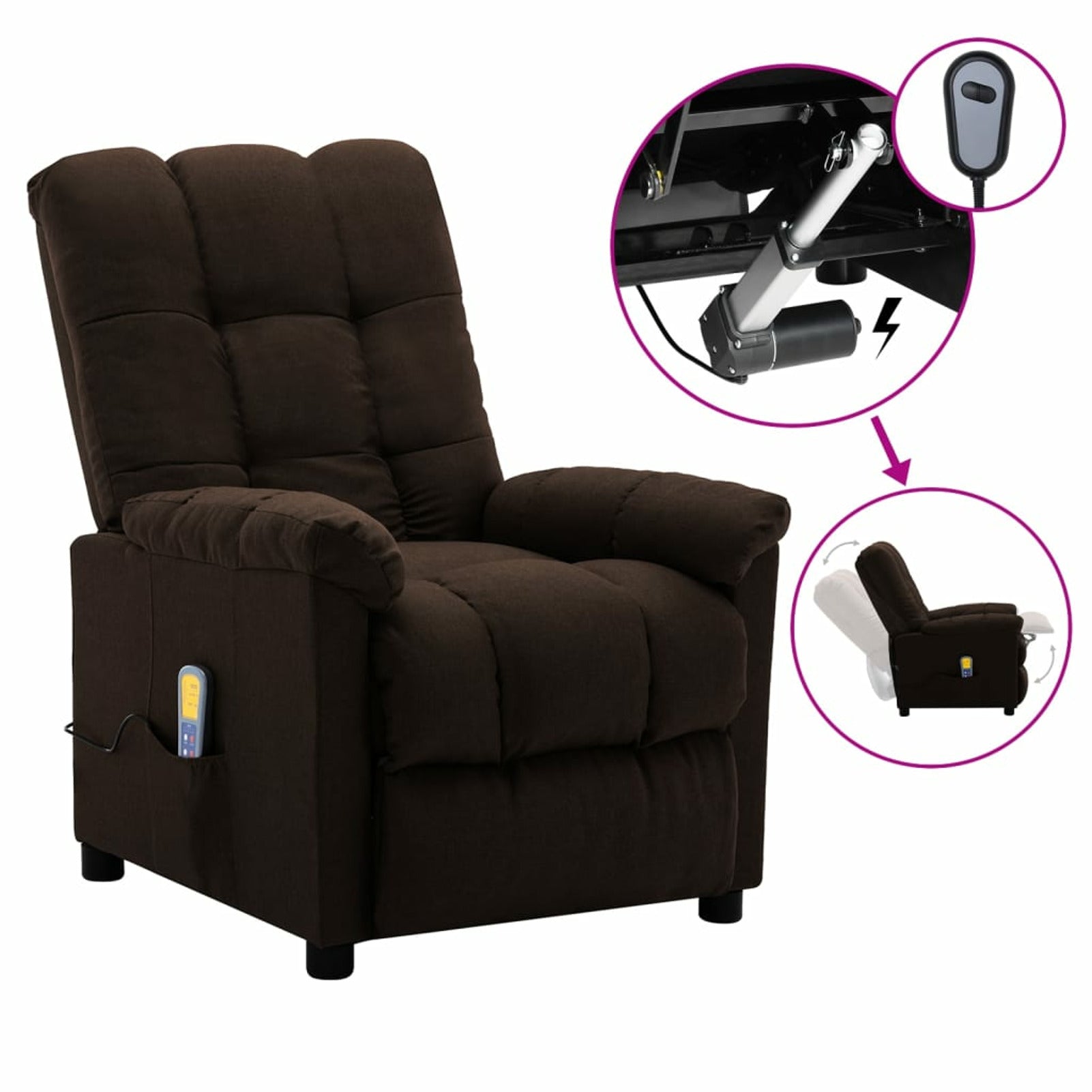 Electric Massage Reclining Chair with Adjustable Footrest and Backrest Fabric Sofa Chair Recliner Dark Brown A6018