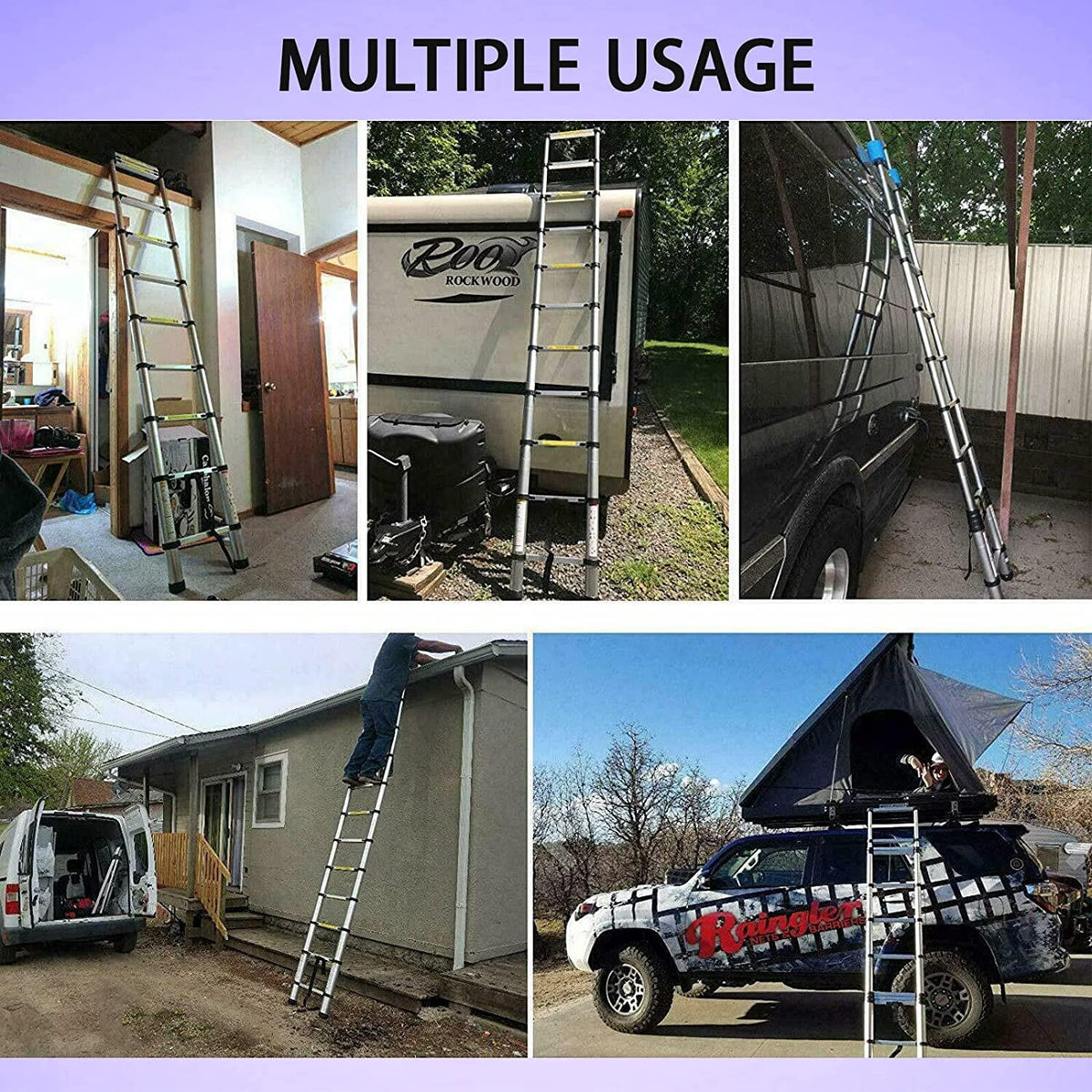 8.5ft Aluminum Telescoping Ladder 9 Steps Non-Slip S774895