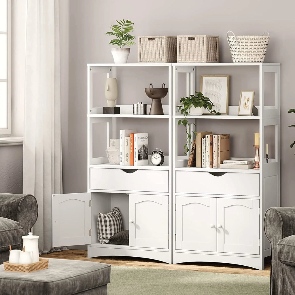 White Freestanding Sideboard Storage Cabinet with 2 Open Shelves, 1 Drawer & 1 Cupboard C99504