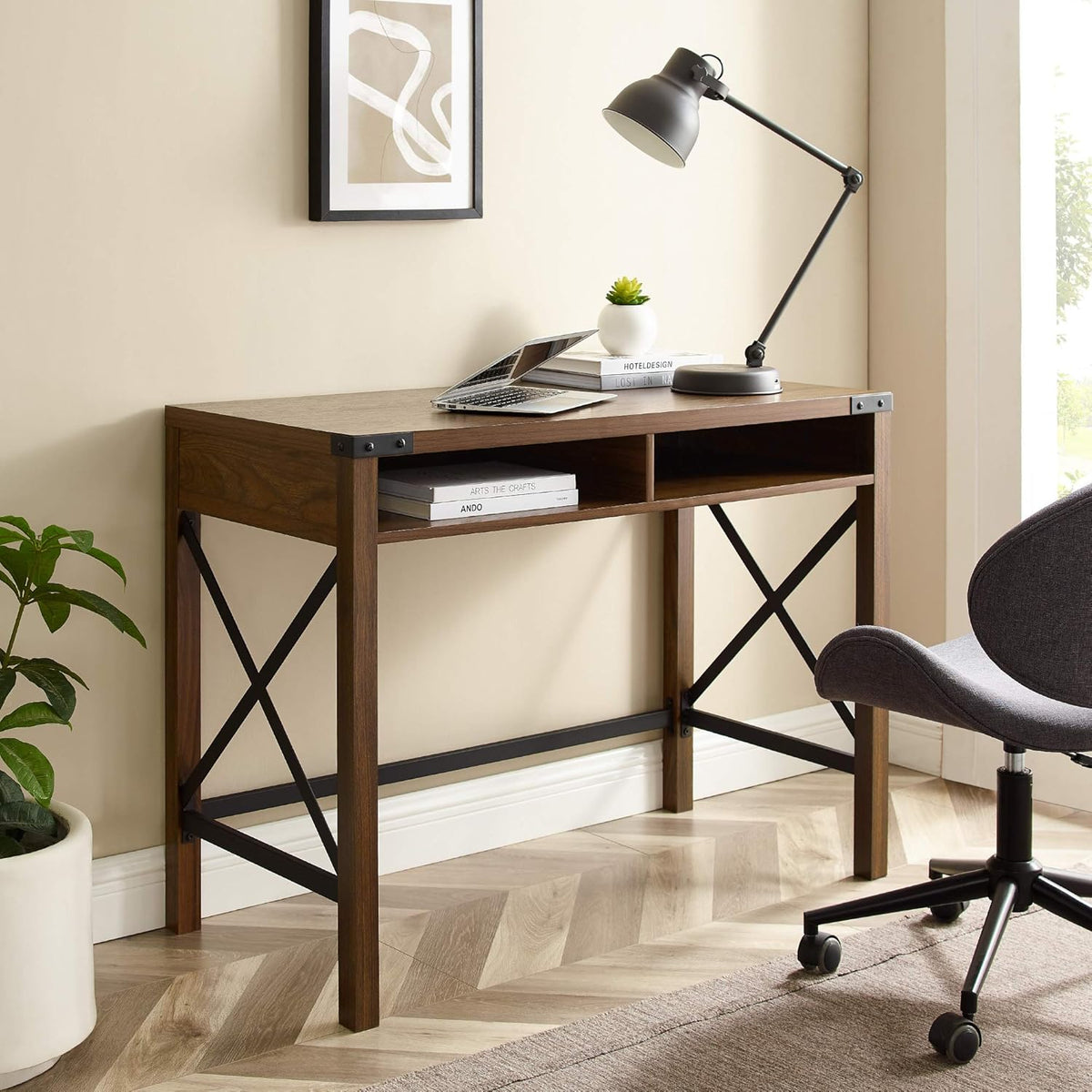 Grey Wash Metal Writing Desk H8116