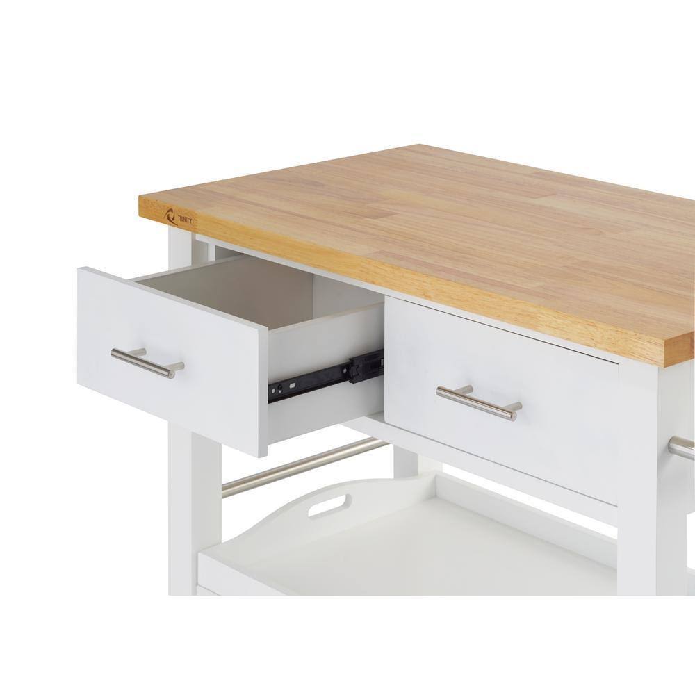 White Wood Kitchen Cart with Drawers F995866