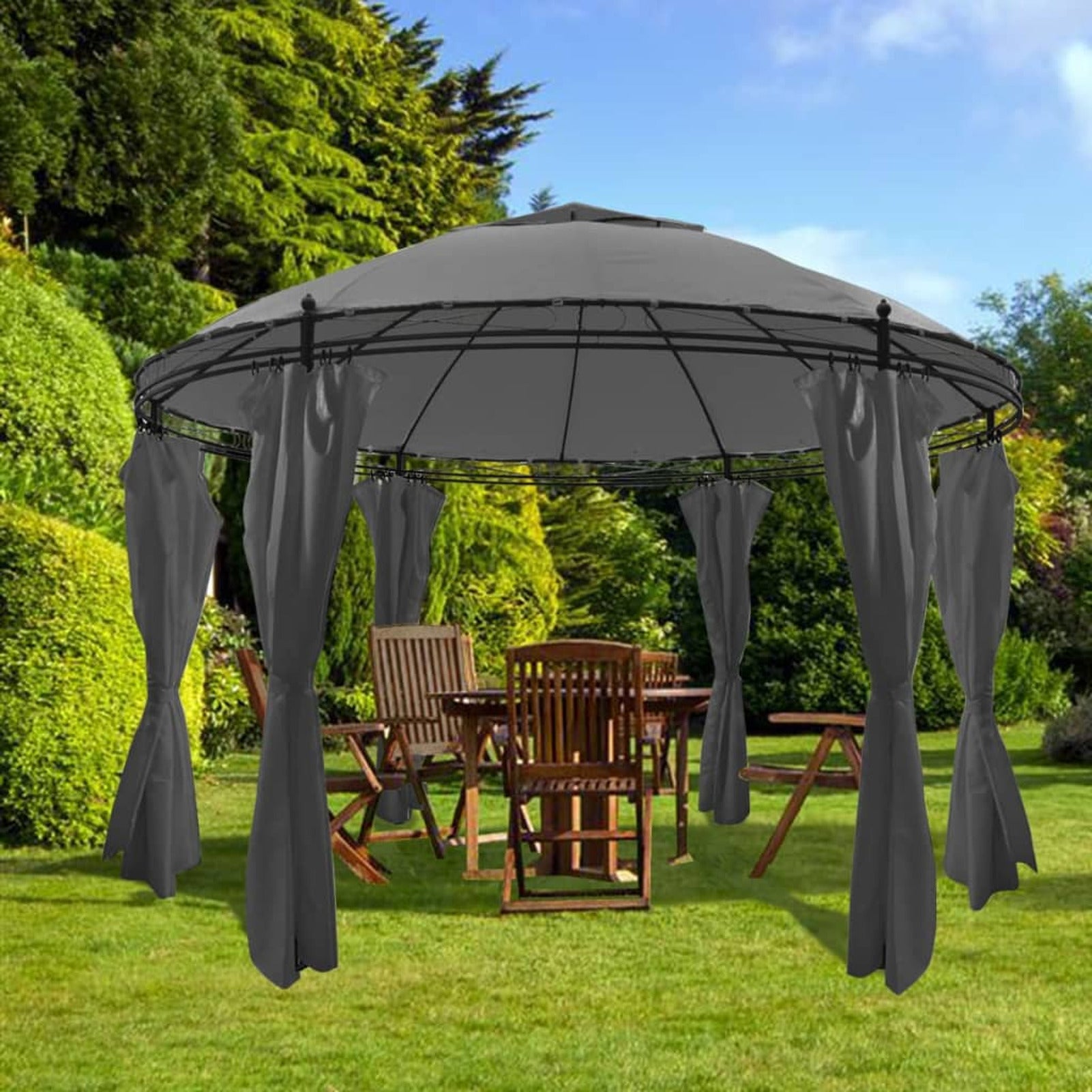 Round Outdoor Gazebo Canopy Steel Frame Sun Shade Shelter D2225