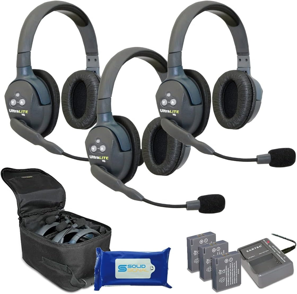 Full Duplex Wireless Headset Communication for 4 Users, 3 Single Ear and 1 Dual Ear Headsets E817477