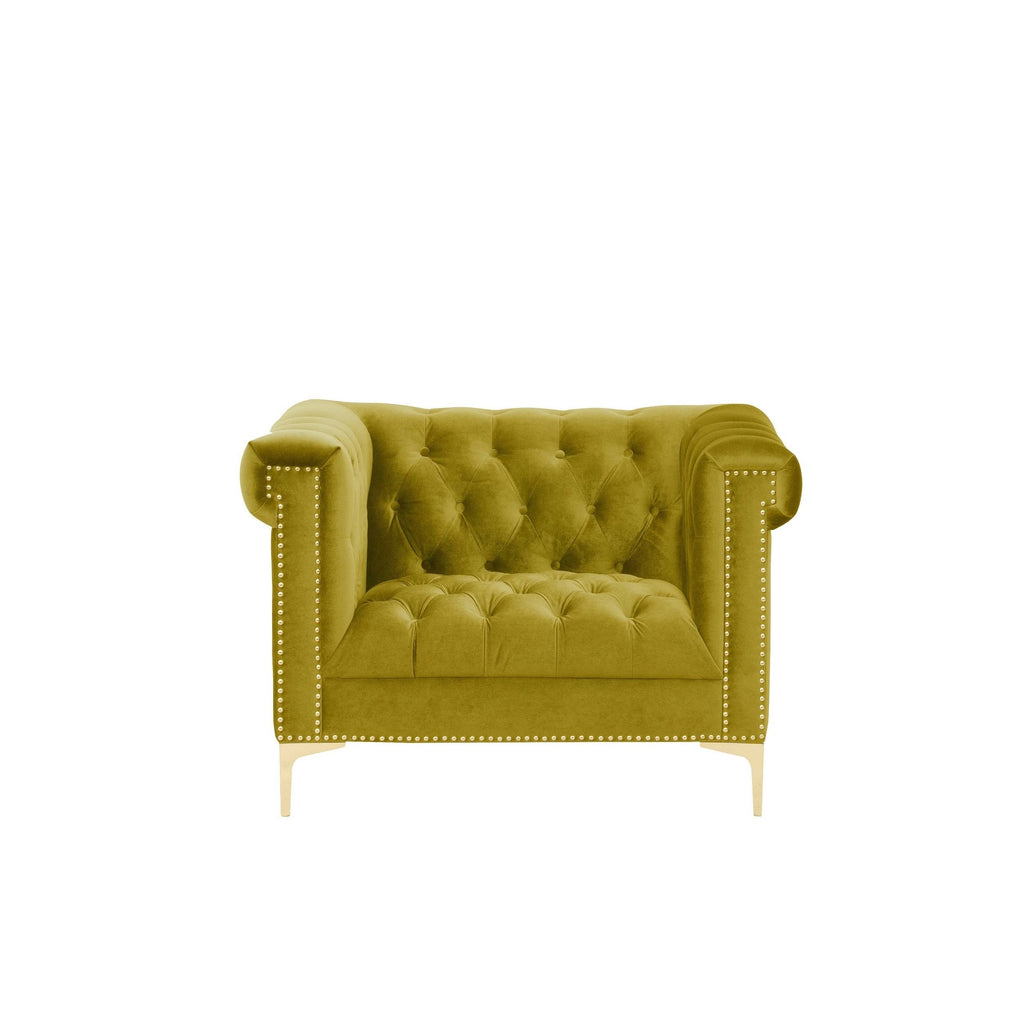 Cognac Velvet Button Tufted Club Chair Y5643