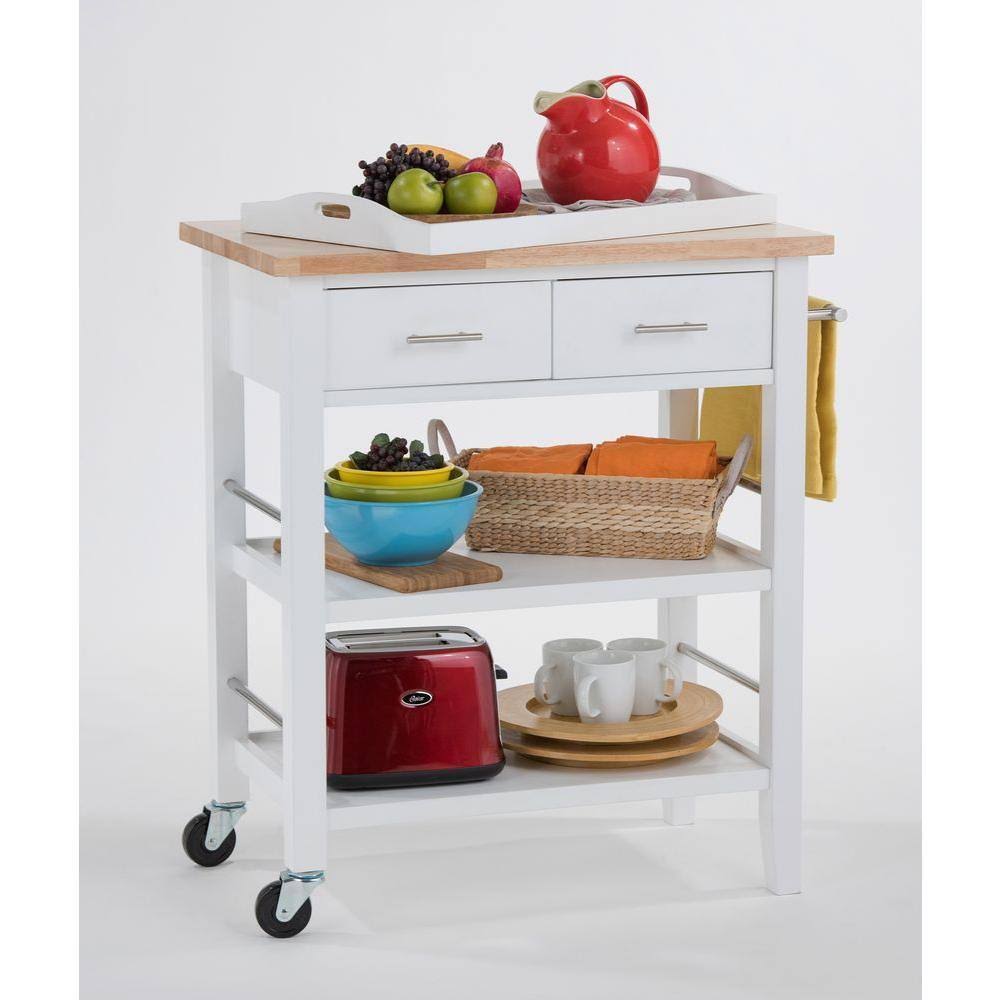 White Wood Kitchen Cart with Drawers F995866