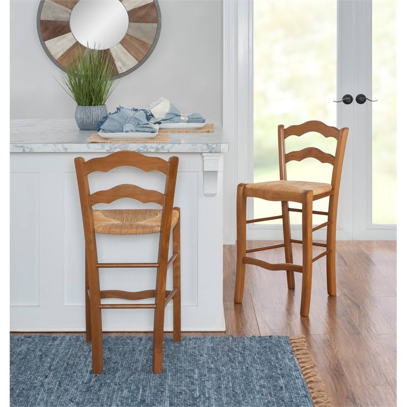 Set of Two Wood Counter Stools in Walnut W234405