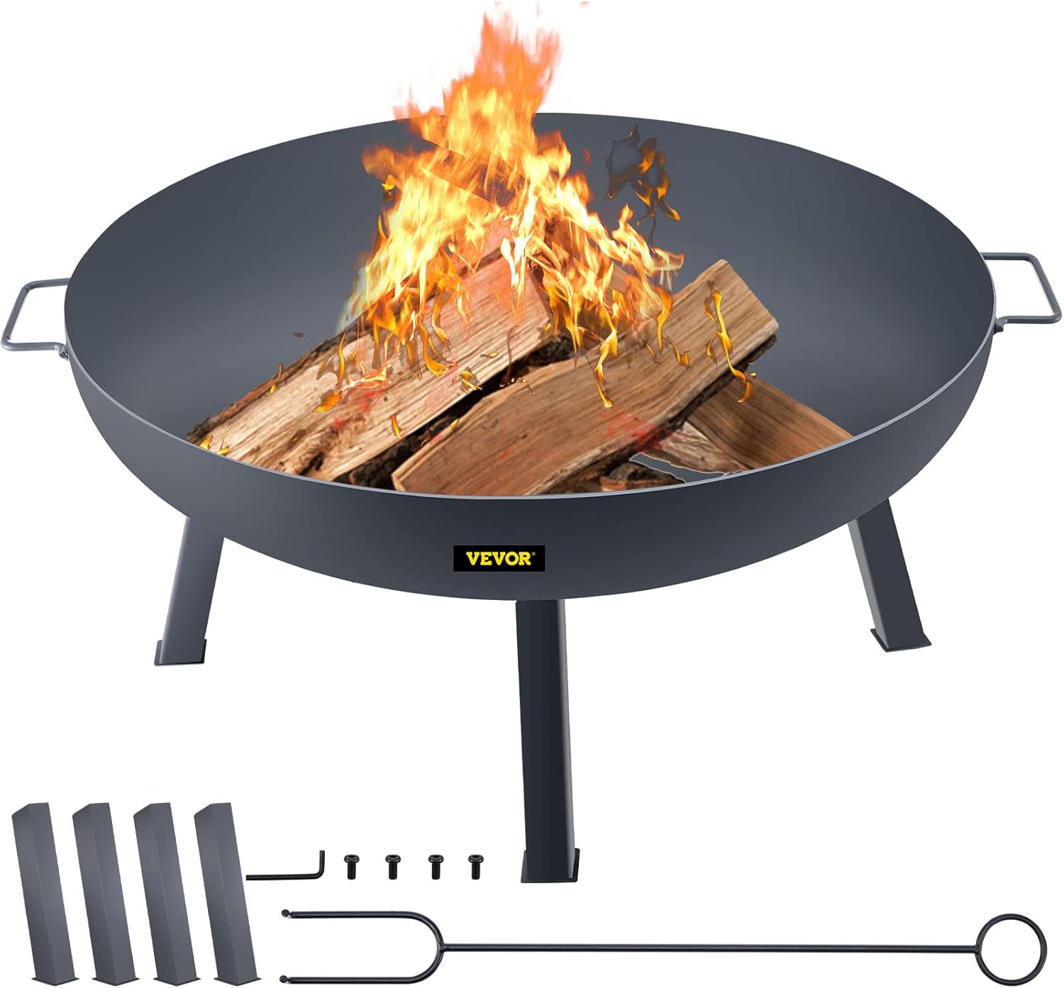 34-Inch Round Carbon Steel Fire Pit Bowl with Drain Hole and Handles B702747