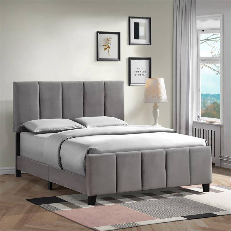 King Modern Channel Bed in Flannel Gray Velvet W56446