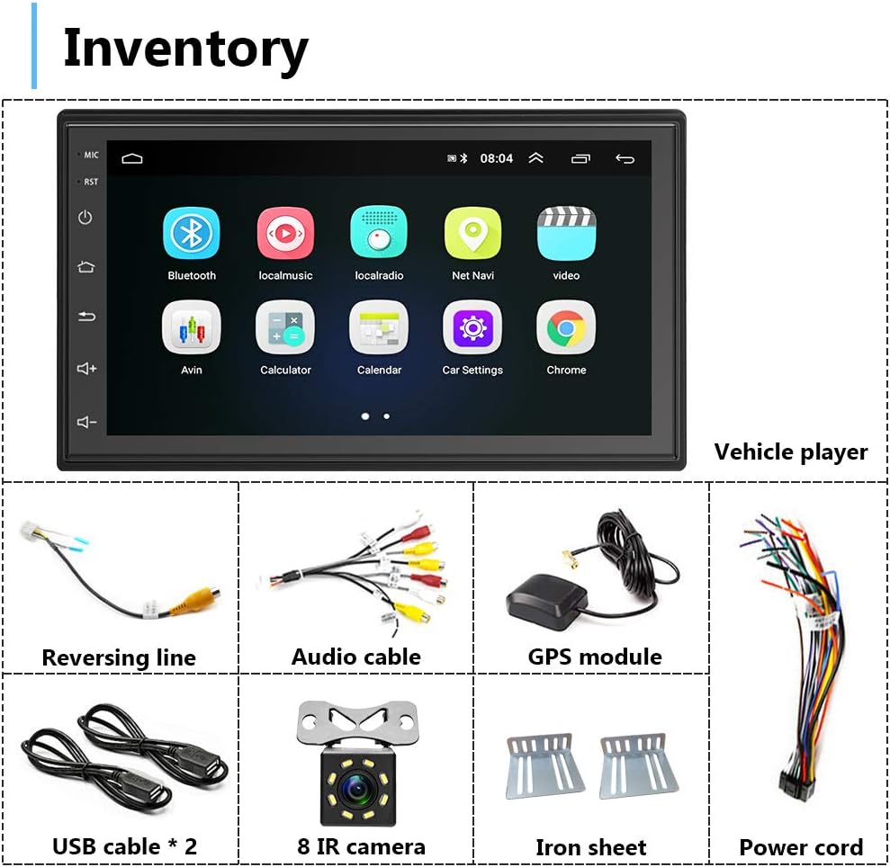 Android Double Din Car Stereo with Touch Screen Bluetooth FM Receiver Backup Camera Dual USB O1380