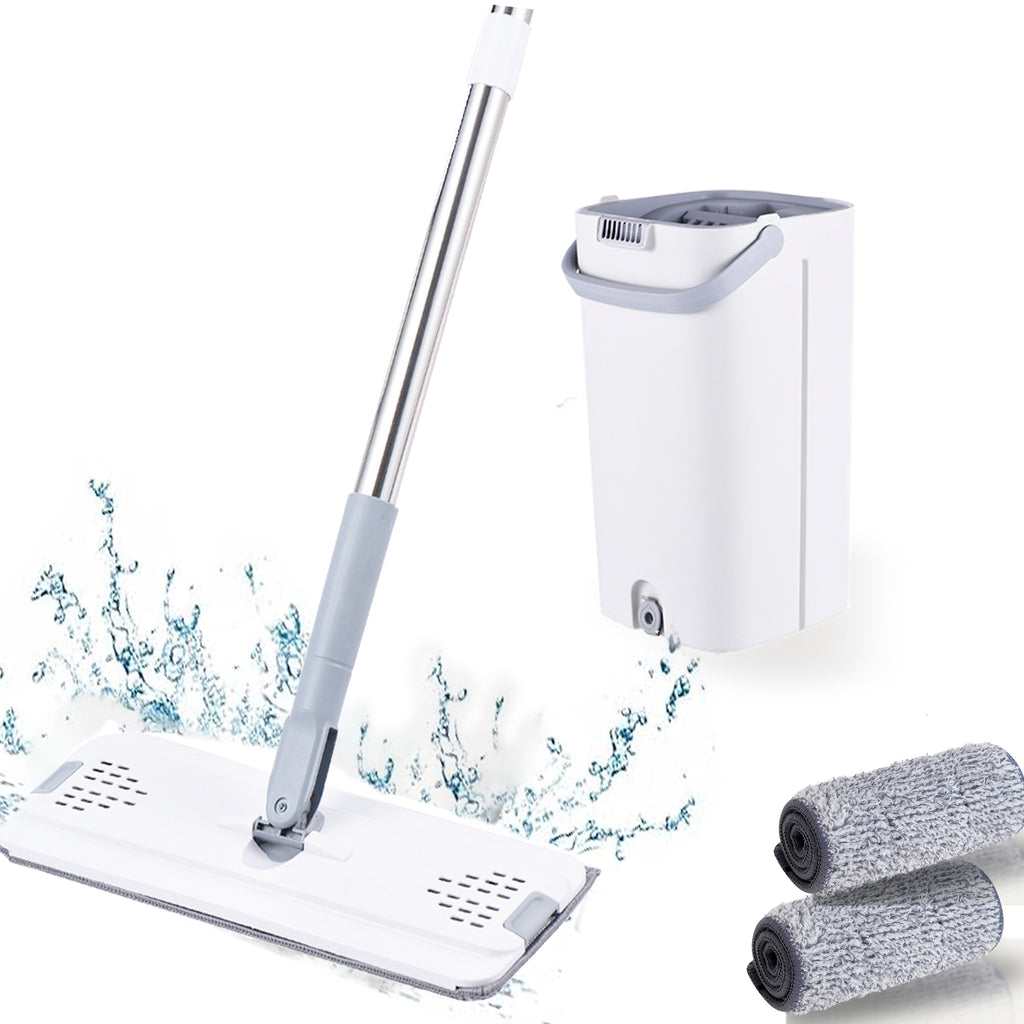 47 Inch Flat Mop and Bucket Set with 2 Microfiber Pads B84538