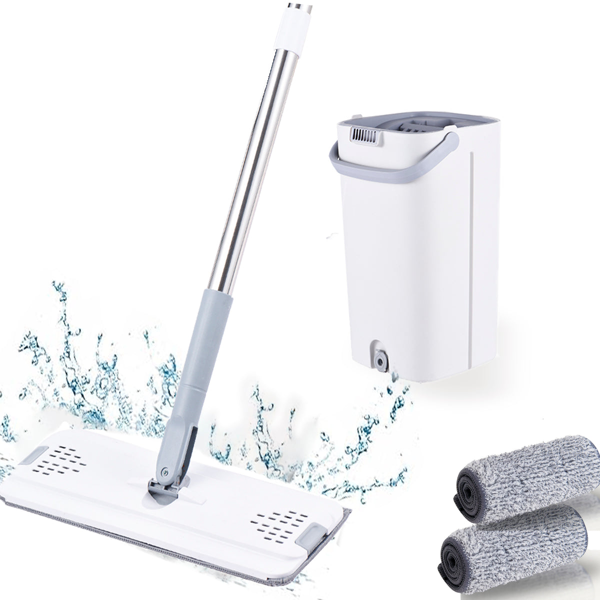 47 Inch Flat Mop and Bucket Set with 2 Microfiber Pads B84538