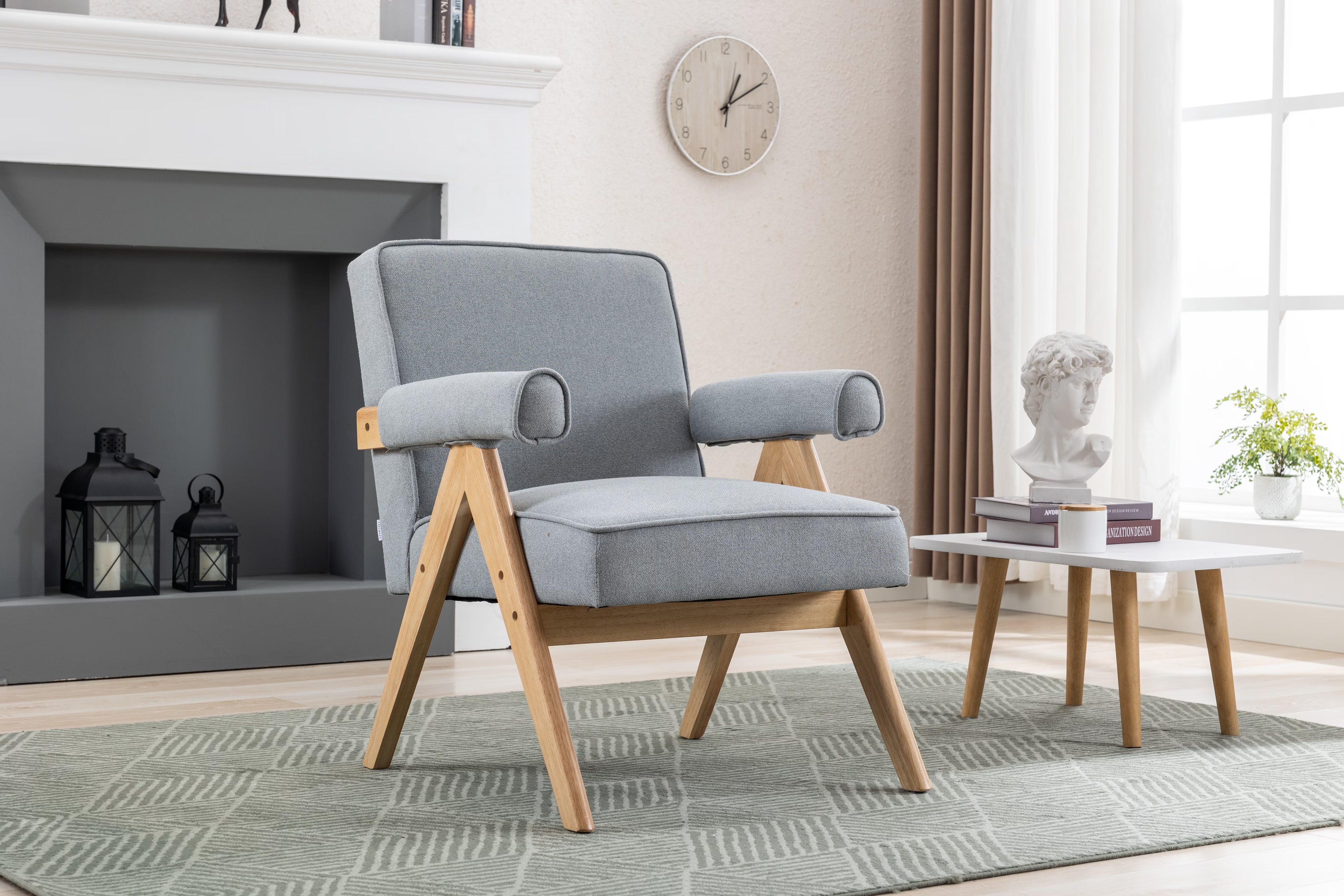 Mid-Century Modern Accent Chair with Solid Wood Armrest G22111