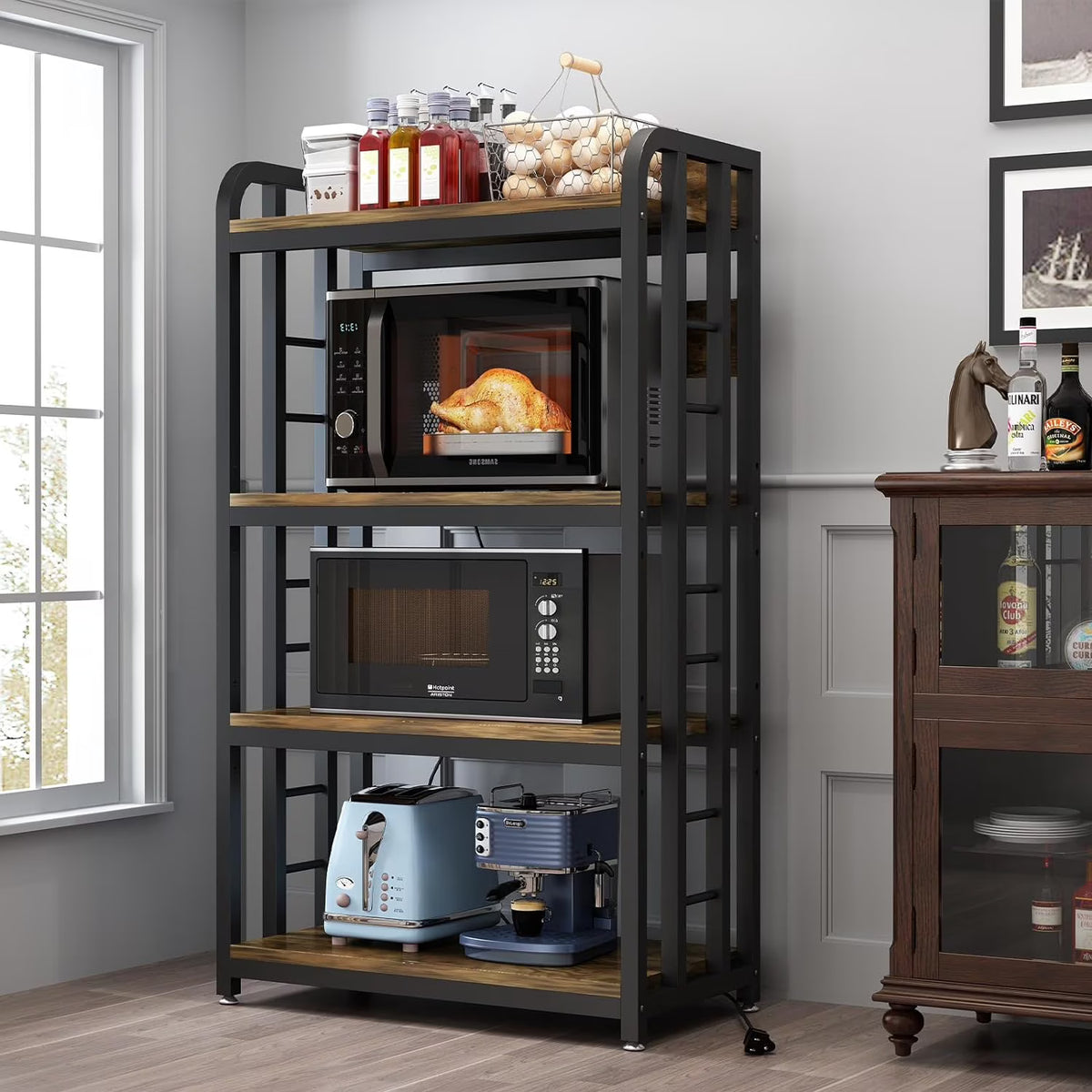 Rustic Brown 4-Tier Kitchen Baker's Rack with Power Outlet A84672
