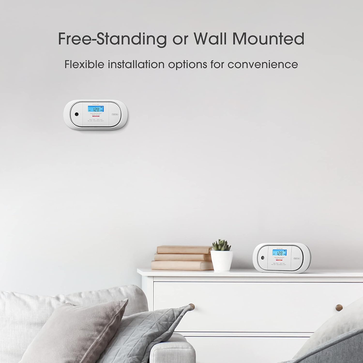 Wireless Interconnected Carbon Monoxide Detector, Replaceable Battery Powered CO Alarm with Digital Display, Pack of 2 R44184