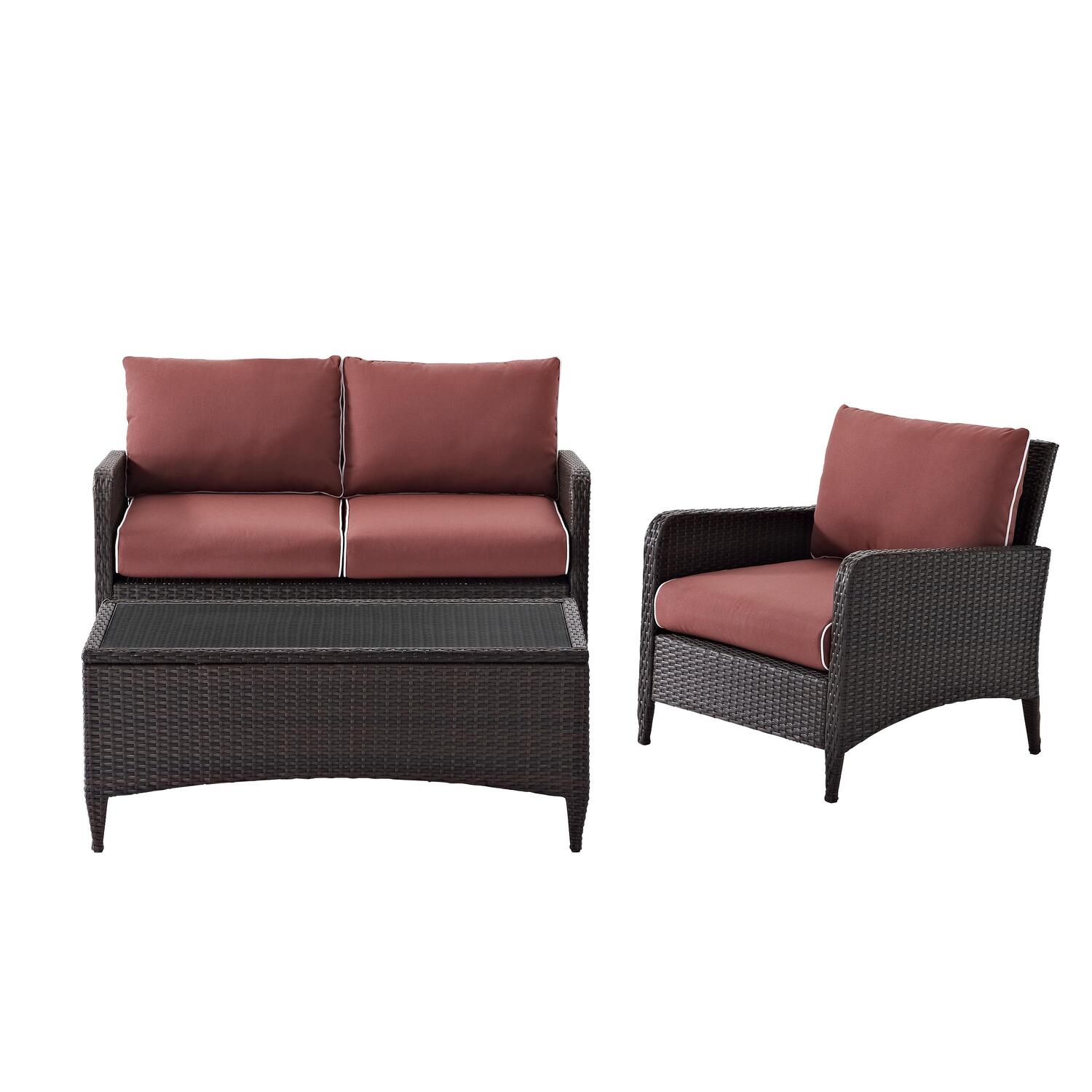 3Pc Outdoor Wicker Conversation Set Sangria/Brown V921517