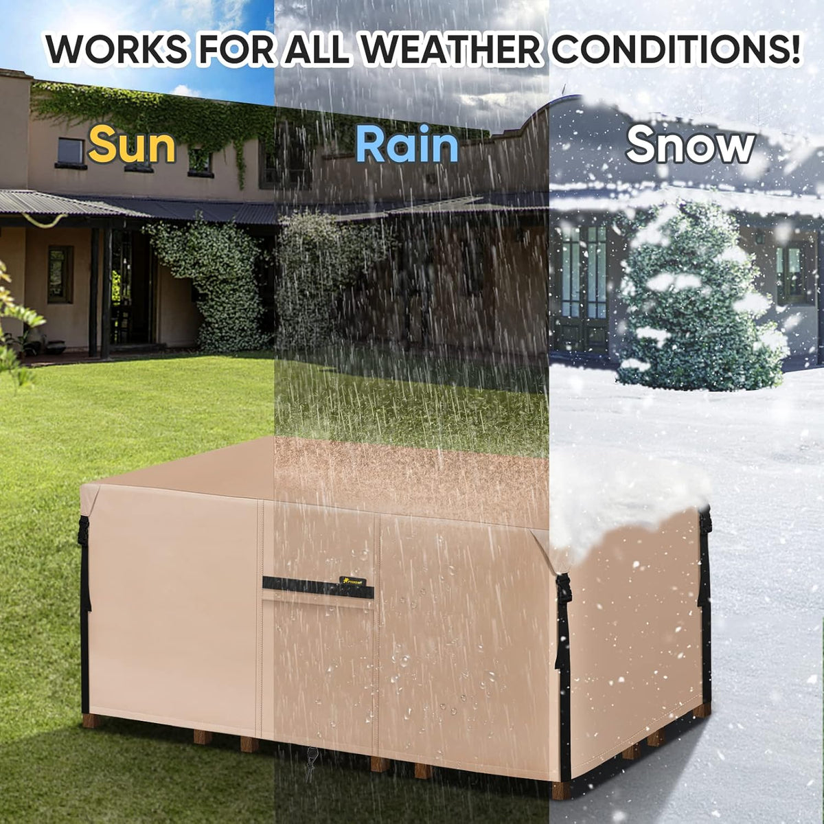 Waterproof 600D Canvas Patio Table Cover (Khaki, 86''x 62'') R317407