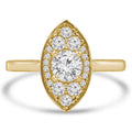 0.88 CTW Round Diamond Marquise Halo Engagement Ring in 14K Yellow Gold J4679
