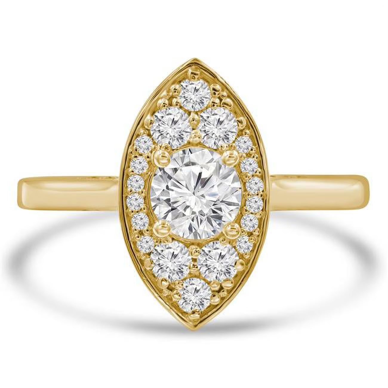 0.88 CTW Round Diamond Marquise Halo Engagement Ring in 14K Yellow Gold J4679