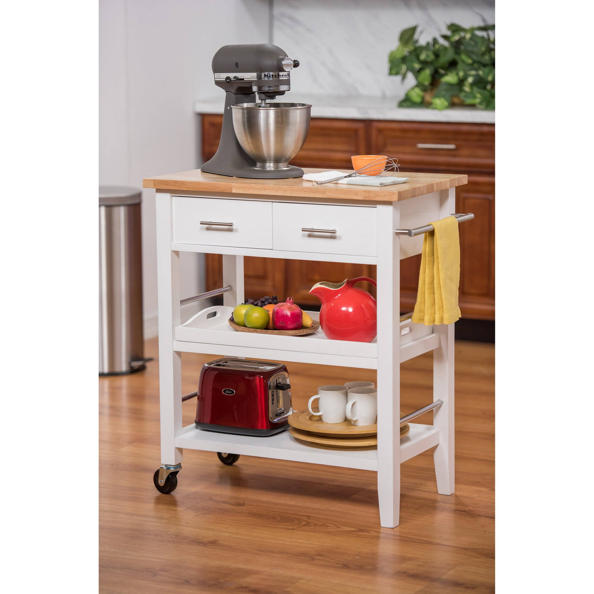 White Wood Kitchen Cart with Drawers F995866