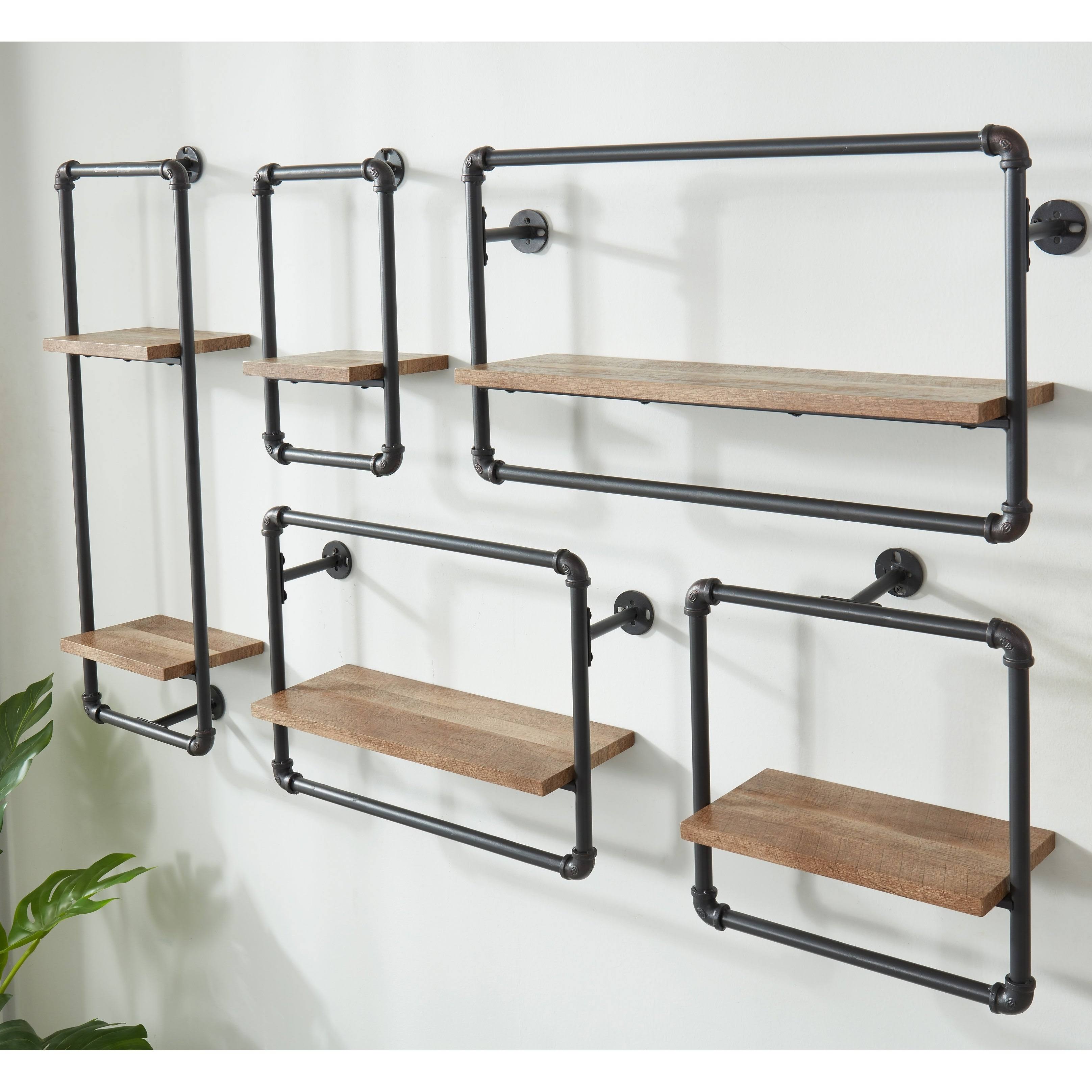 Sand Black 5-Piece Industrial Pipe Wall Shelf Set M99564