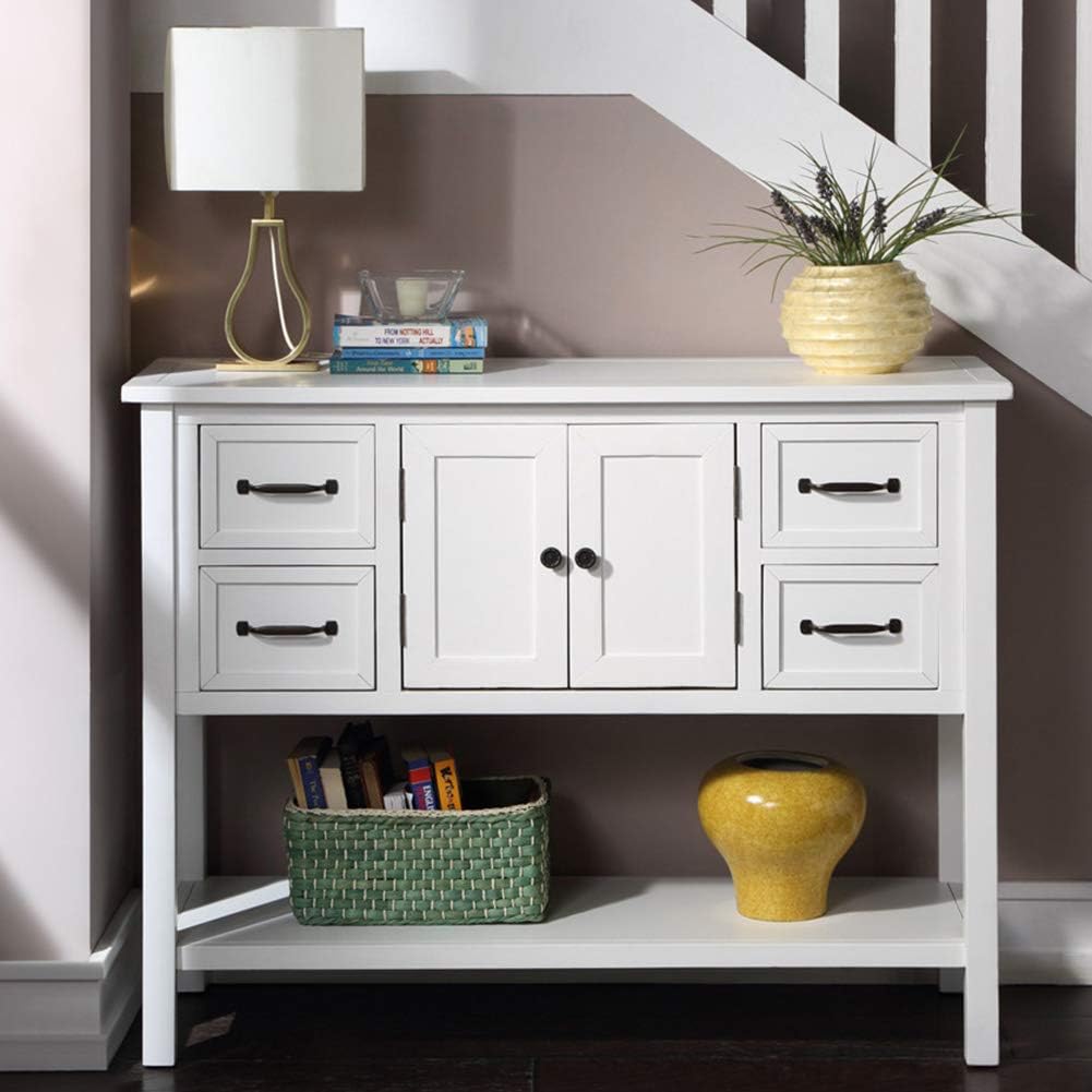 White & Brown Wood Console Table with Drawers & Open Shelf V76855
