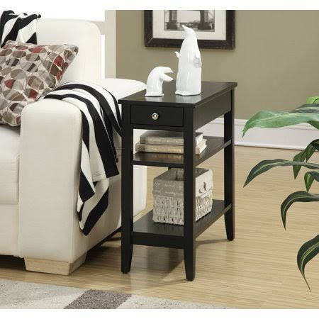 Three Tier End Table with Drawer, Black Finish D304718